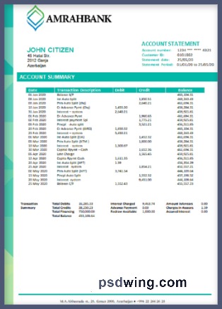 Azerbaijan Amrahbank Bank Statement (Word)
